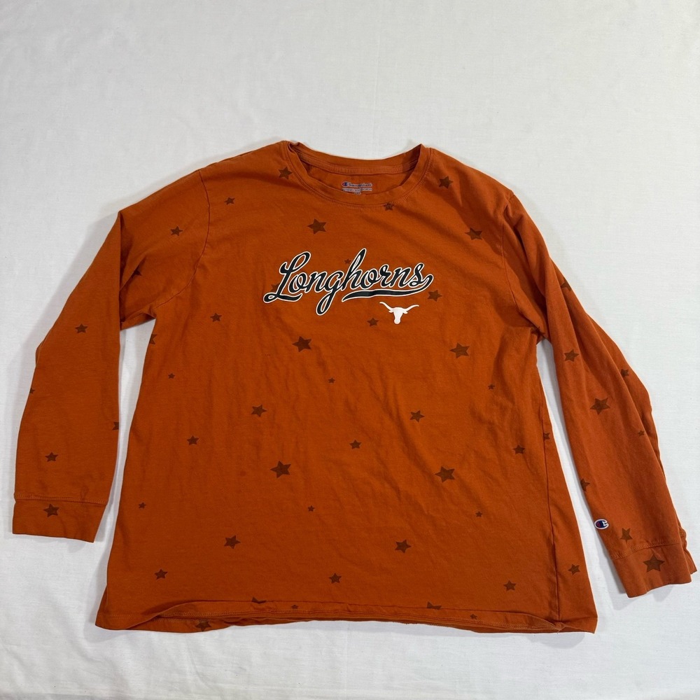 Champion Texas Longhorns Orange Y2K Stars Women's Orange Long Sleeve Sz 2XL